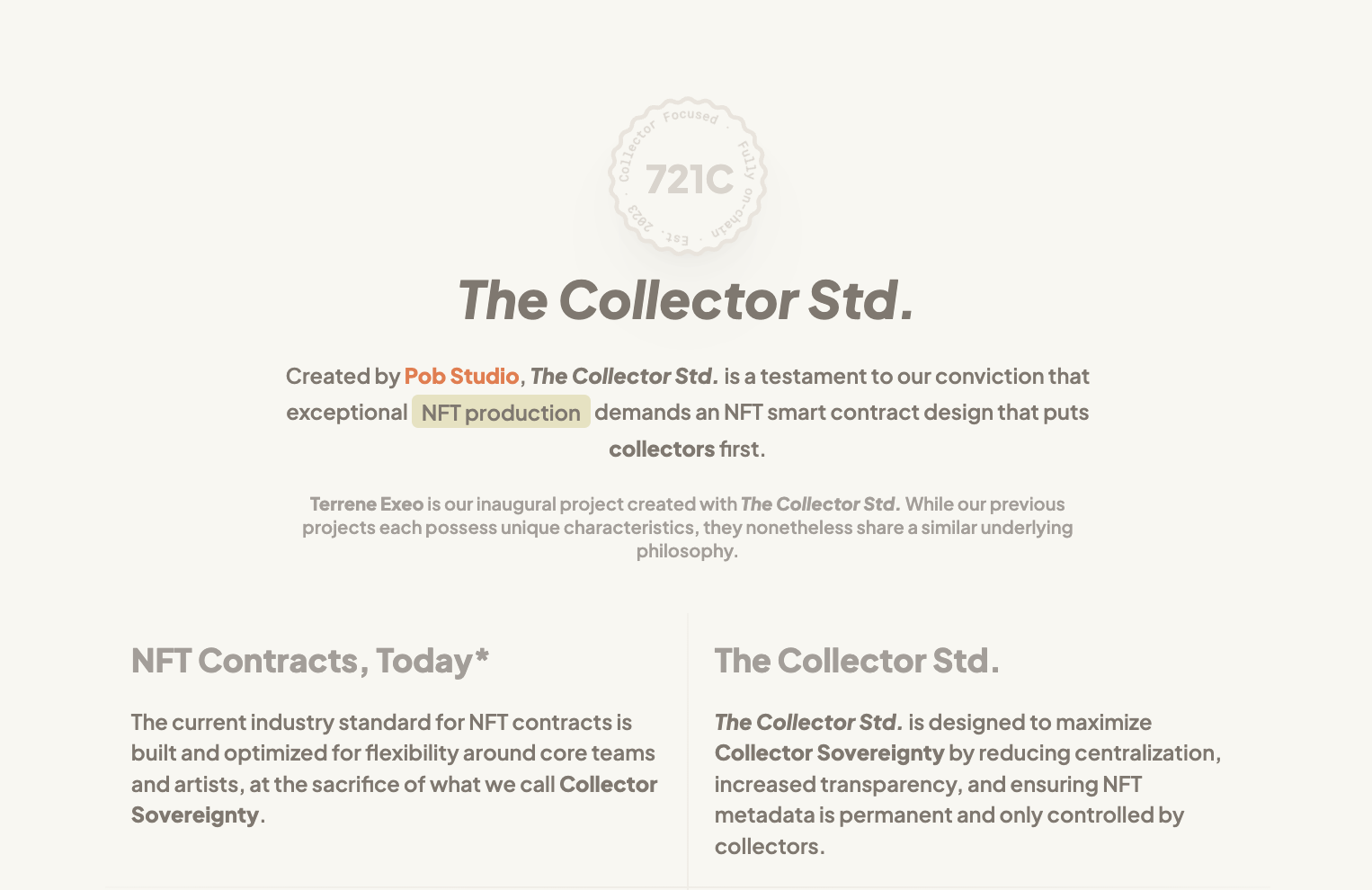The Collector Std. is our answer to creating NFTs that collectors deserve